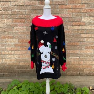 La La Llama Christmas Sweater tassels